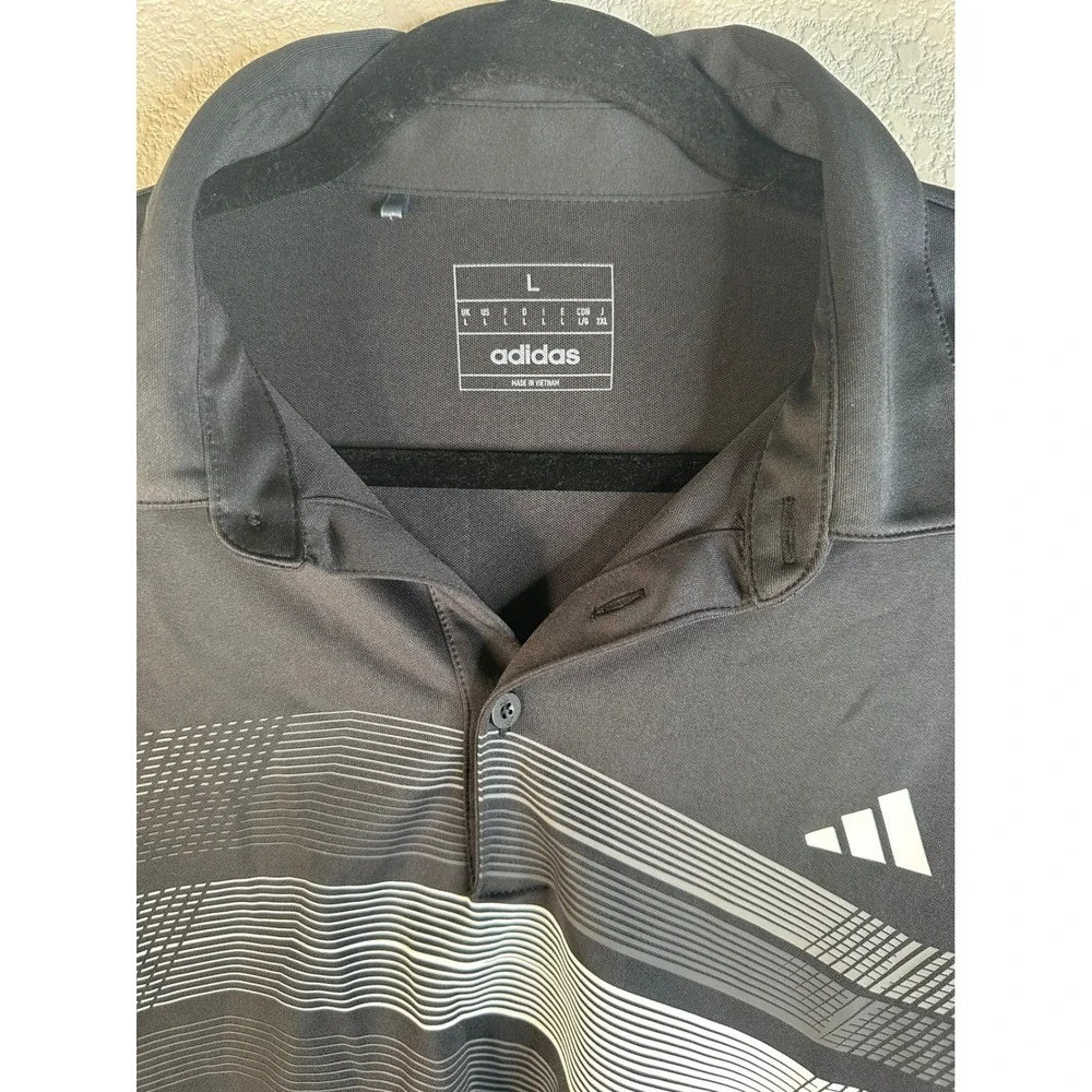 Adidas Mens Black Graphic Stripe Short Sleeve Performance Golf Polo‎ Shirt Large